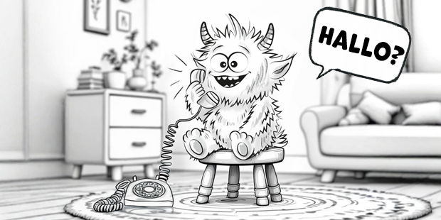 Service & Hilfe Monster sitzt auf dem Stuhl