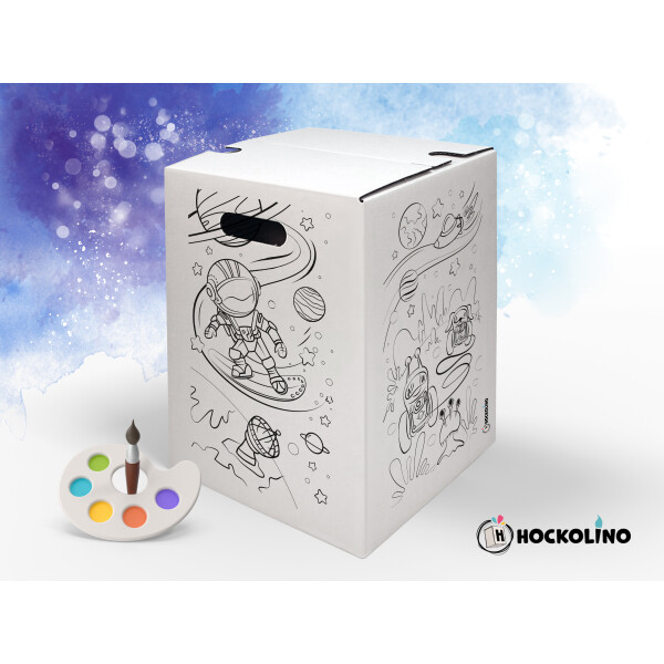 DIY-Ausmal-Papphocker | "Weltraum" | Handgezeichnet