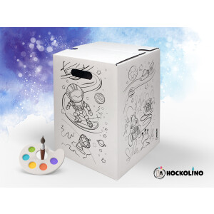 DIY-Ausmal-Papphocker | "Weltraum" | Handgezeichnet