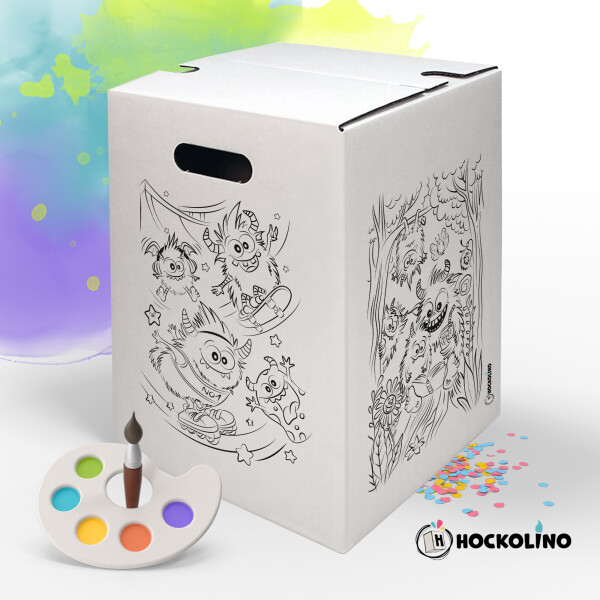 DIY-Ausmal-Papphocker | "Monsterchen" | Handgezeichnet